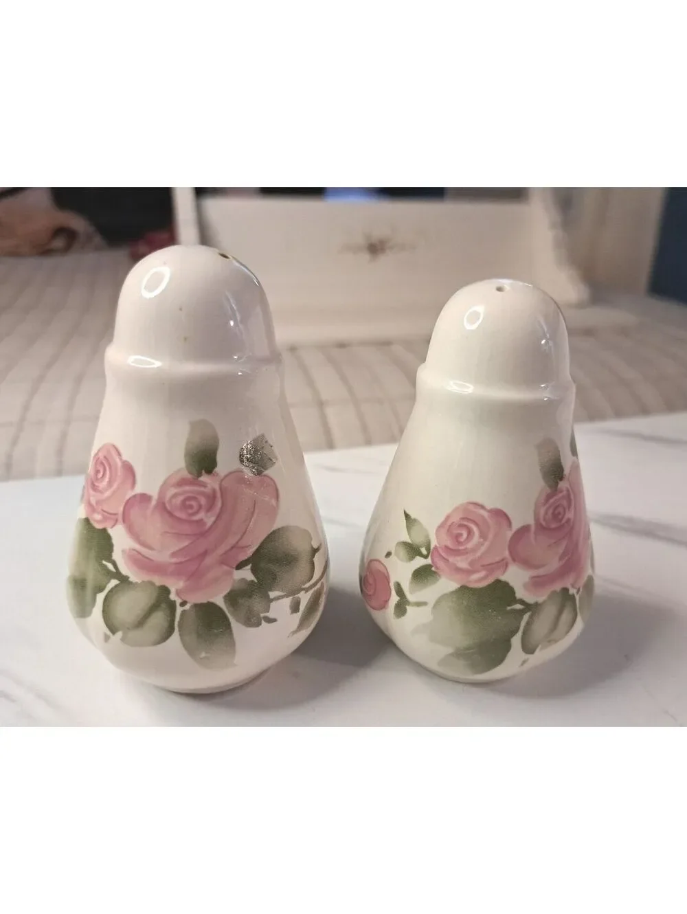 Vintage Set of Gibson Roseland Pattern Ceramic Salt and Pepper Shakers